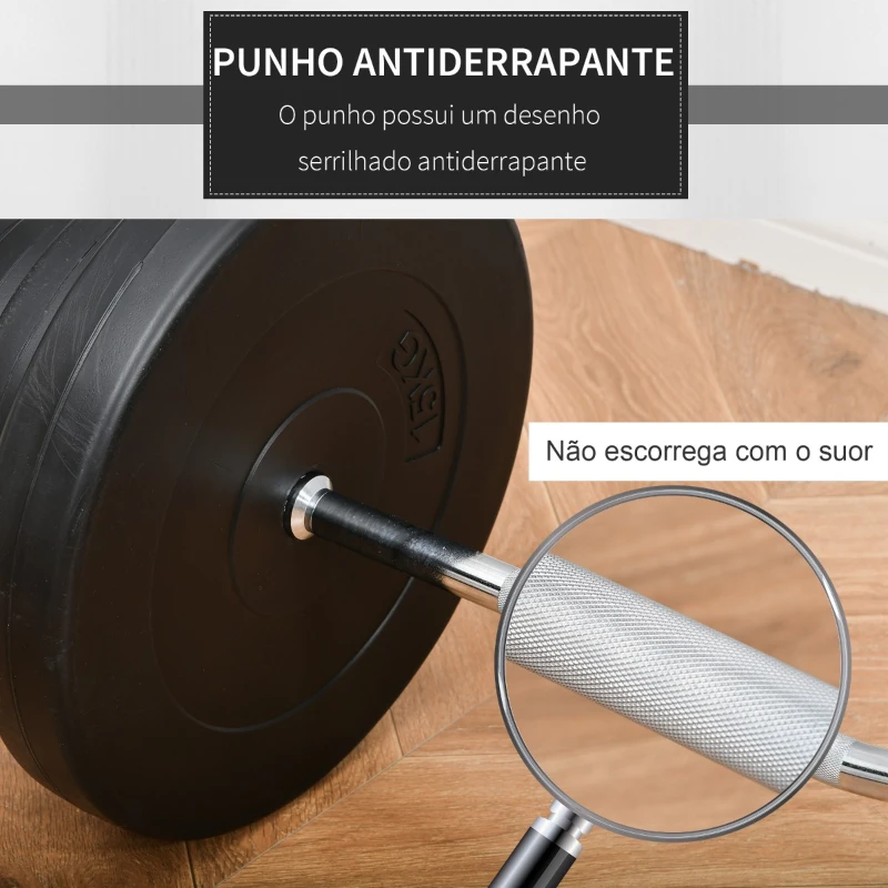 HOMCOM Barra de Pesos Curvada com 8 Discos de Peso Intercambiáveis até 70kg de Aço para Treinamento Culturismo em Academia Casa 140x38,5x38,5cm Preto