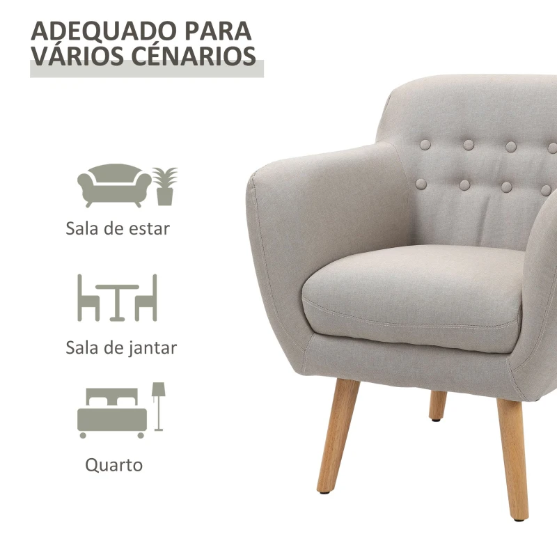 HOMCOM Poltrona individual Moderna com Pernas de Madeira Acolchoada Estilo Nórdico 71x62x78 cm bege