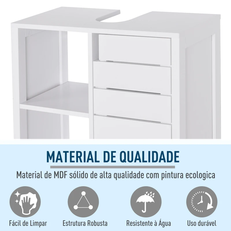 kleankin Móvel para Lavatório Pousar Suspenso com 2 Prateleiras Abertas e Armário com Prateleira Ajustável 60x30x54 cm Branco
