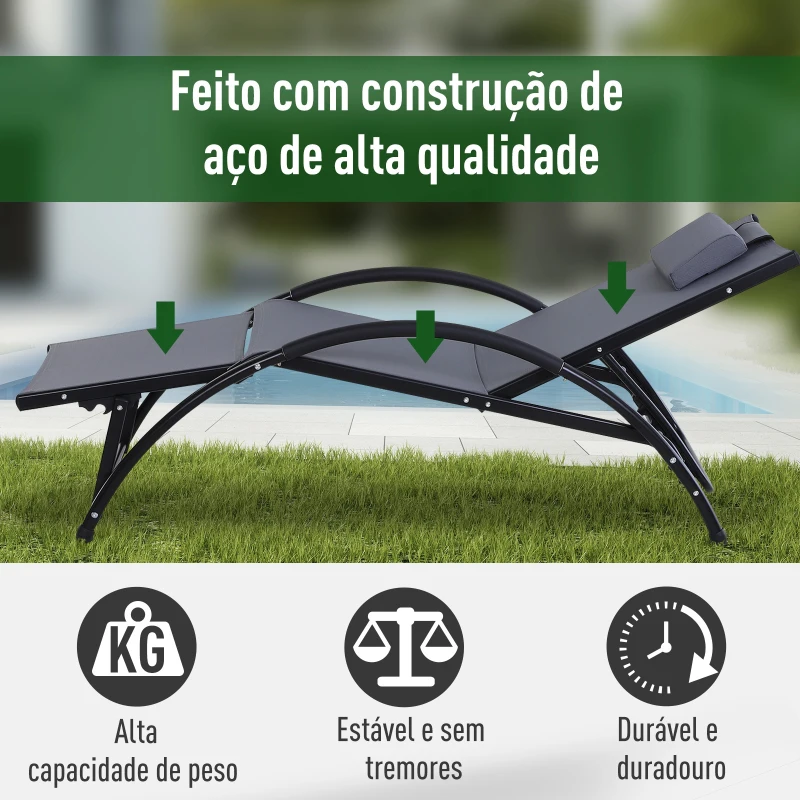 Outsunny Espreguiçadeira de Jardim Reclinável com Encosto Ajustável de 5 Níveis Apoio para os Pés Regulável e Apoio para a Cabeça Removível para Terraço Balcão Exterior 66x152x81cm Cinza