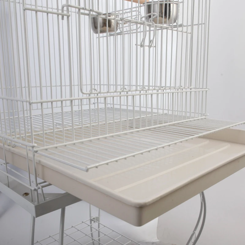 PawHut Gaiola para pássaros com bandeja removível de 4 rodas 54x54x153 cm Branco