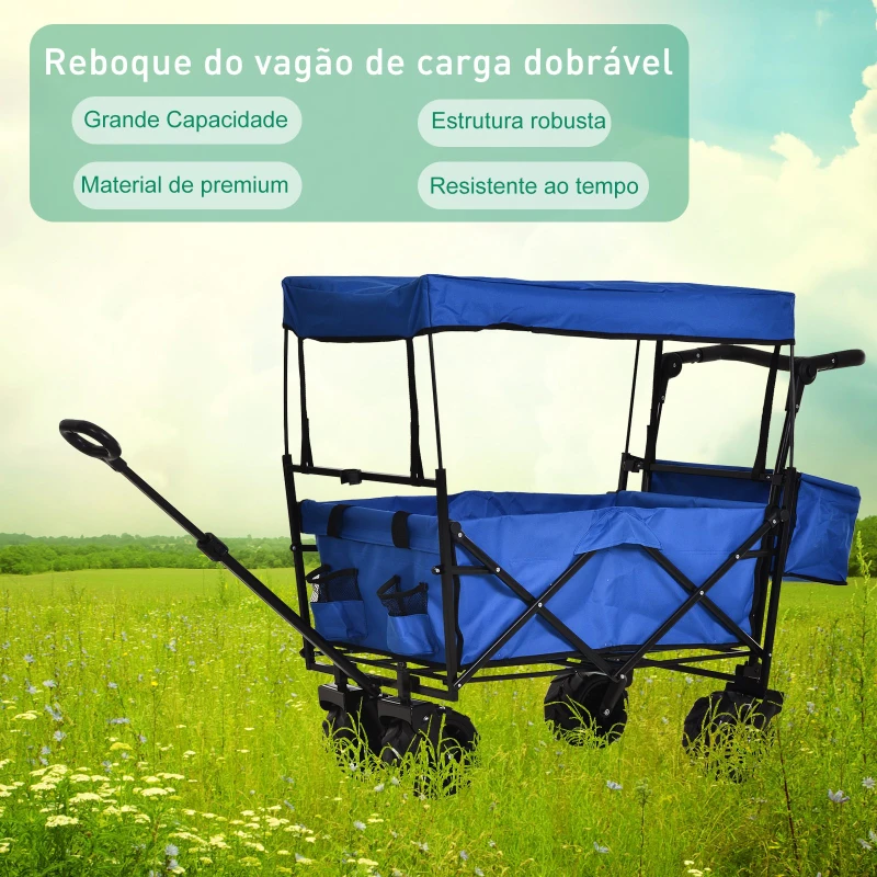 DURHAND Carrinho de praia dobrável com toldo Guiador telescópico 110x56x101cm Azul