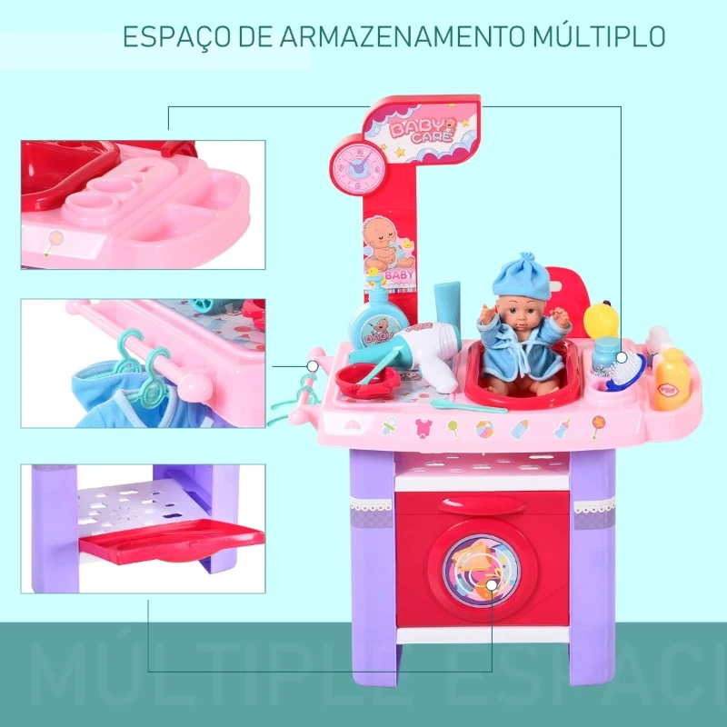 HOMCOM Conjunto médico infantil, conjunto médico de brinquedo, conjunto de simulação de enfermagem para crianças acima de 3 anos, 28 peças, brinquedo educacional 52 x 30,5 x 72cm rosa