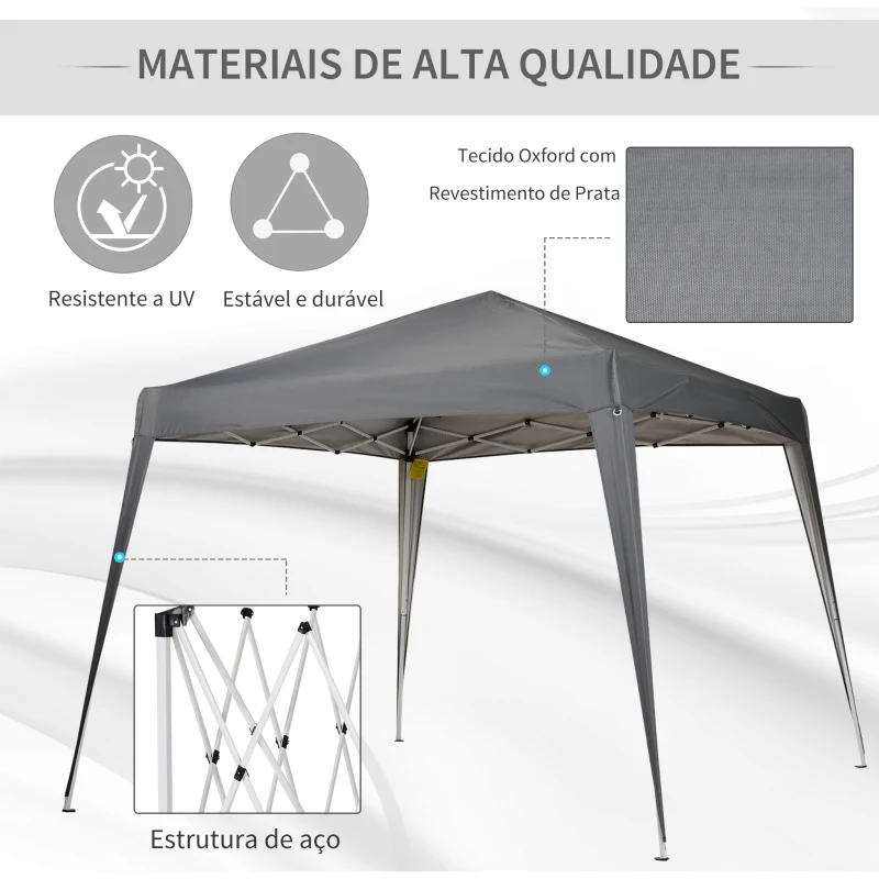 Outsunny Tenda Dobrável Tenda com Desenho Pop Up para Jardim Campismo Festas Eventos Aço e Oxford 2.4x2.4 m Cinza