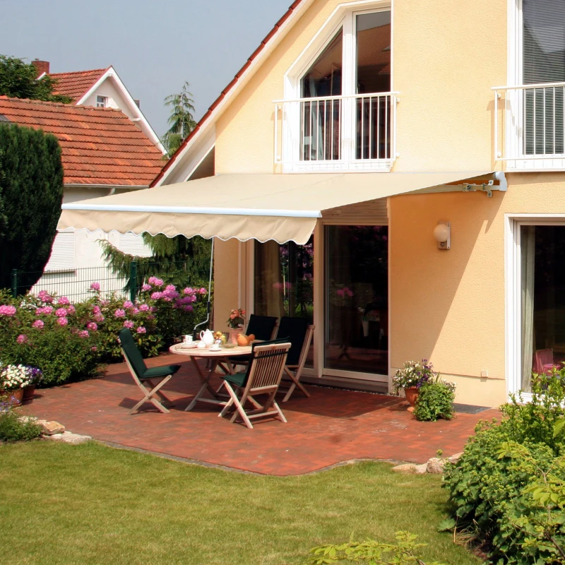 Outsunny Toldo Manual Dobrável de Alumínio 295x250cm com Manivela Impermeável Proteção Solar UV Alumínio Aço Tecido de poliéster Creme