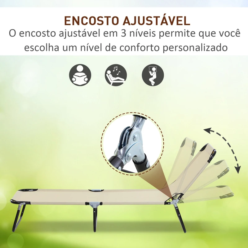 Outsunny Espreguiçadeira dobrável reclinável com ângulo ajustável de 3 posições para exterior carga 120 kg 190x56x28 cm Creme