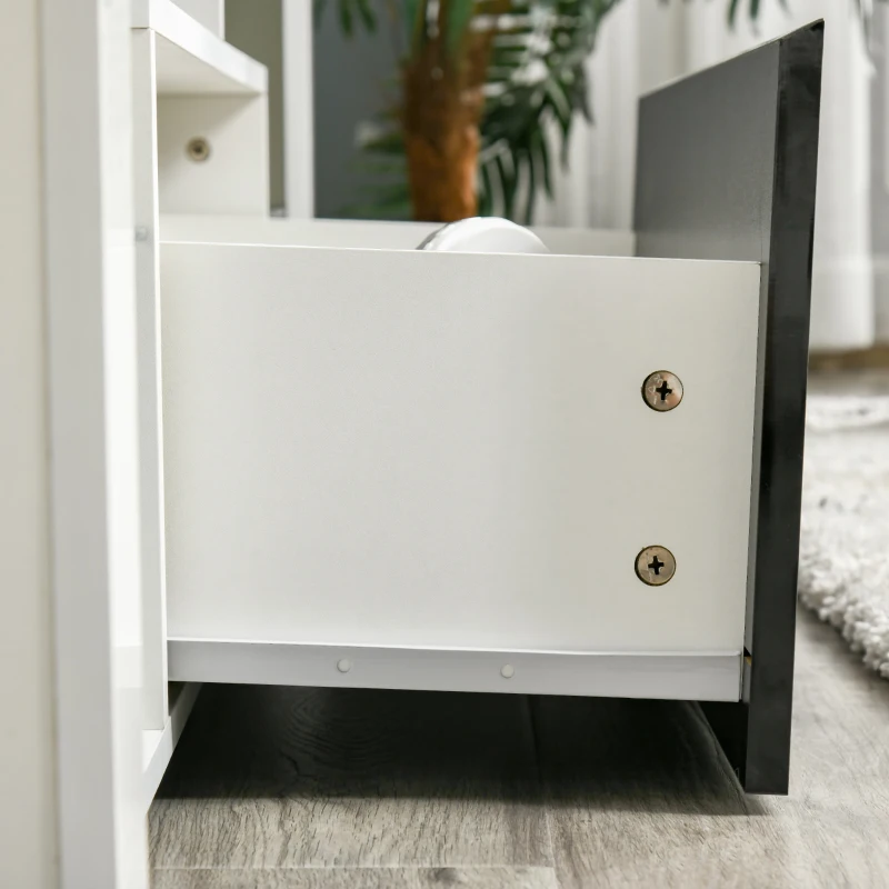 HOMCOM Móvel de TV para Sala de Estar com Iluminação LED 6 Modos de Cores Controle Remoto Gaveta e Prateleiras de Cristal Ajustáveis 140x35x52cm Preto e Branco Brilhante