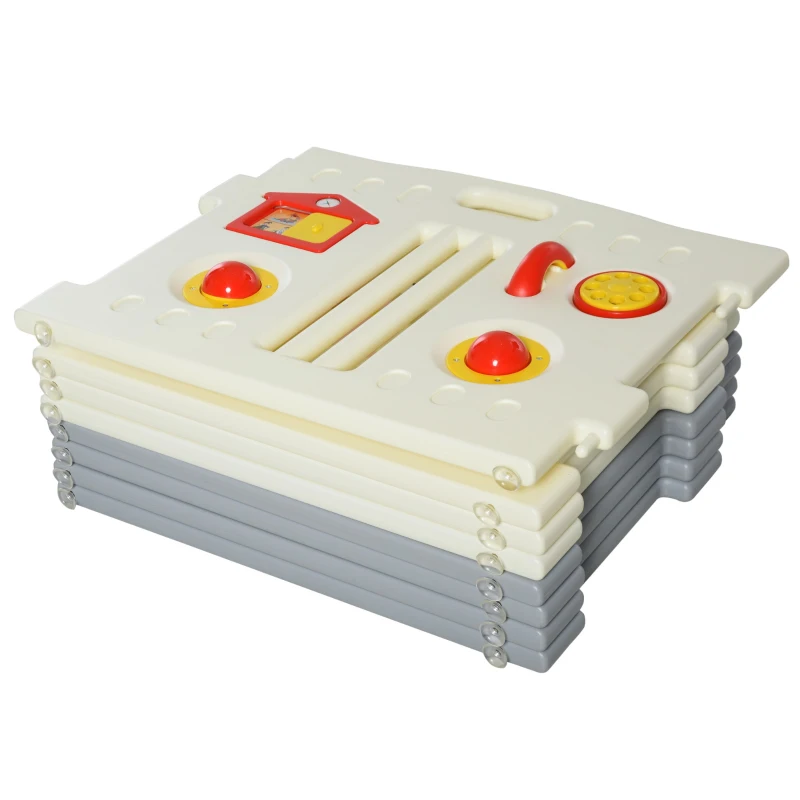 HOMCOM Parque infantil dobrável com 8 painéis para crianças acima de 6 meses 156x156x63 cm Branco e cinza