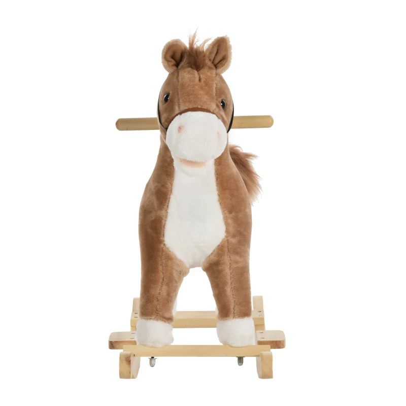 HOMCOM Cavalo Baloiço para Crianças Cavalo Baloiço de Pelúcia Suave com Música Relinchos Sons de Galope Boca e Cauda Móveis 65x32,5x61 cm Marrom