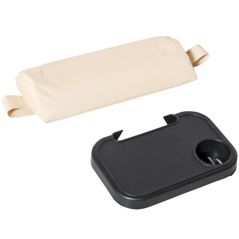 Outsunny Espreguiçadeira dobrável e reclinável de aço com apoio de cabeça removível Suporte para copos e apoio de braços para jardim externo 90x75x110 cm Bege