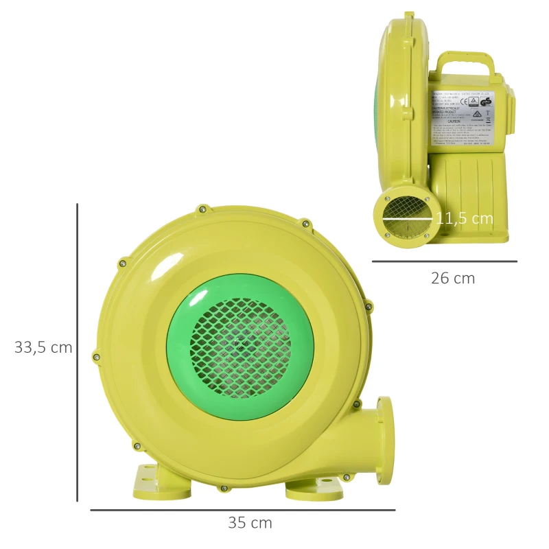 Outsunny Insuflador Elétrico de 450W para Castelo Inflável Ventilador de Ar Industrial para Brinquedos Infláveis 35x26x33,5cm Amarelo e Verde