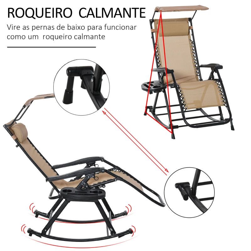 Outsunny Espreguiçadeira de balanço de jardim dobrável reclinável com toldo de proteção solar Estrutura de aço 120x67x102 cm Bege escuro