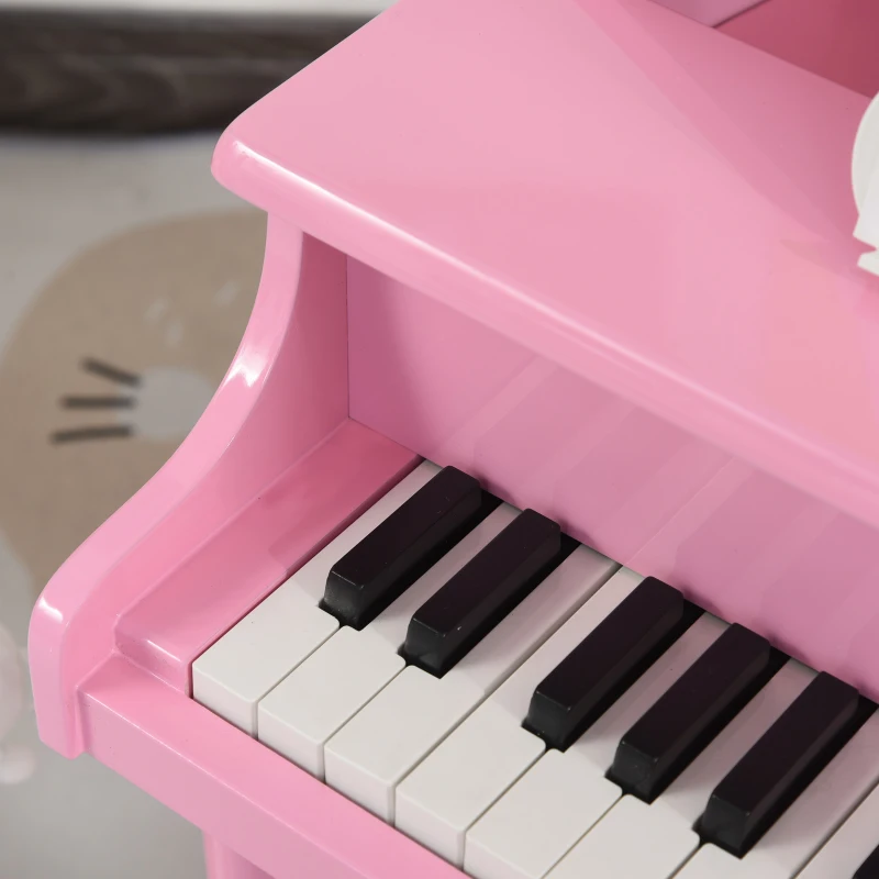HOMCOM Piano de Cauda Infantil com 30 Teclas Banco Suporte de Partituras Piano para Crianças de MDF Instrumento Musical Educativo 52x50x49cm Rosa