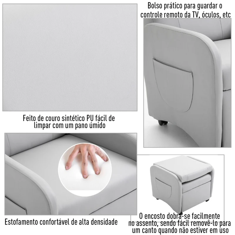 HOMCOM Poltrona Relaxante Reclinável Dobrável até 120 ° com Apoio para os Pés Extensível com Rodas  Couro PU