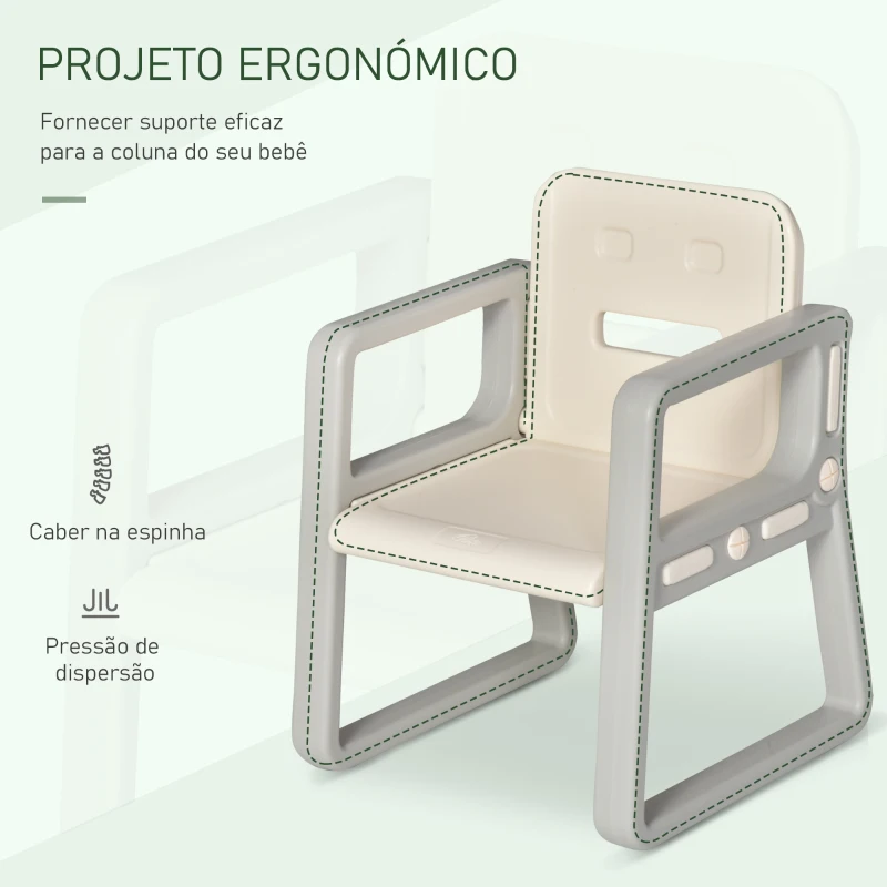 HOMCOM Conjunto de Mesa Conversível e Cadeira para Crianças acima de 12 Meses com 3 Marcadores e 1 Borracha 65x48x66,7 cm Cinza e Branco