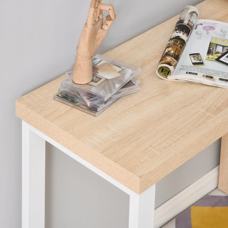 HOMCOM Secretária em forma de L  giratória de 360º  com prateleira de 2 níveis em S Grande espaço de armazenamento 220x55x76 cm Carvalho