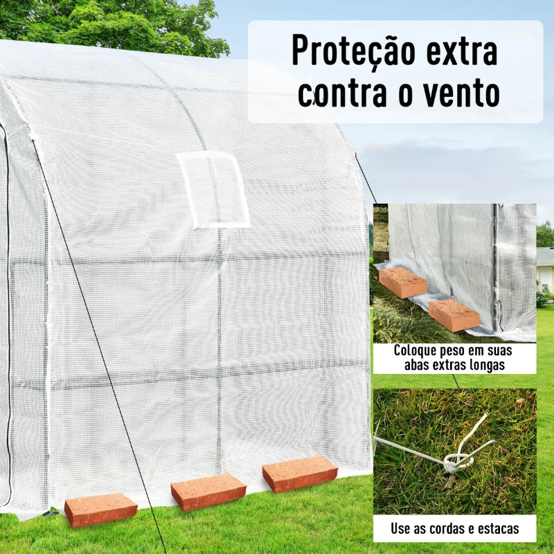 Outsunny Estufa com prateleiras portas e janela colocar na parede 200x100x215 cm Branco