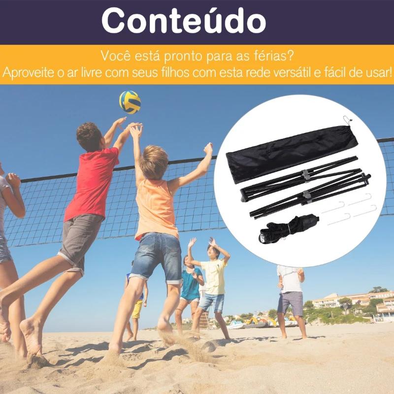 HOMCOM Conjunto de Rede de Badminton de Vôlei Portátil com Saco Altura Ajustável 94-158cm para Interior ou Exterior
