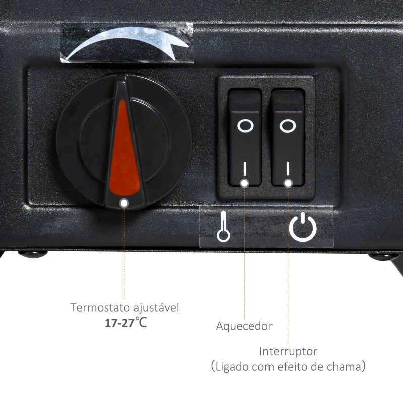 HOMCOM Lareira elétrica com chama realística 1800W preto