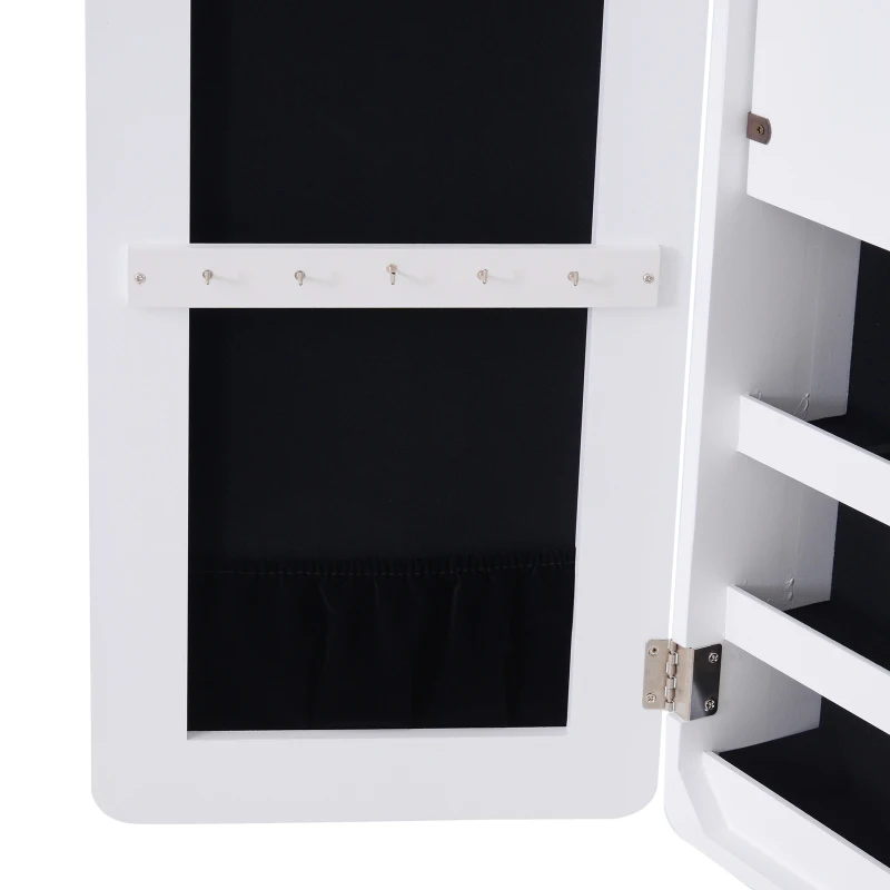 HOMCOM  Armário para Joias Luzes LED de luz Reclinável  Madeira 30x36x146cm  cor Branco