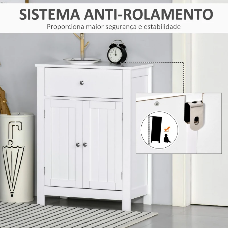 Kleankin Armário de Casa de Banho com 1 Gaveta e Prateleira Interior Ajustável Móvel Auxiliar de Armazenamento Multifuncional para Sala de Estar Cozinha 60x30x80cm Branco