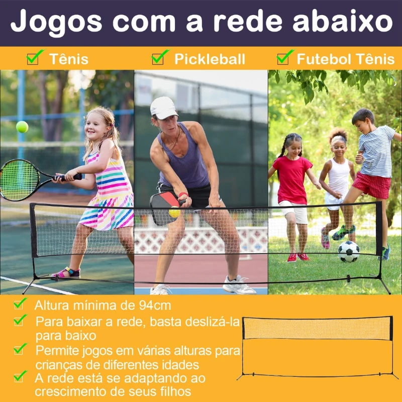 HOMCOM Conjunto de Rede de Badminton de Vôlei Portátil com Saco Altura Ajustável 94-158cm para Interior ou Exterior