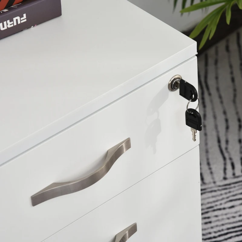 HOMCOM Bloco de Gavetas para Escritório Móvel de Arquivos com 5 Rodas Fechadura para Secretária Casa 40x45.5x52.5 cm Branco