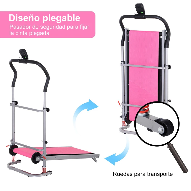 HOMCOM Esteira Portátil Manual Esteira Dobrável Tela LCD 2 Ângulos reclináveis Carga 110kg Altura 112-129cm Vermelho