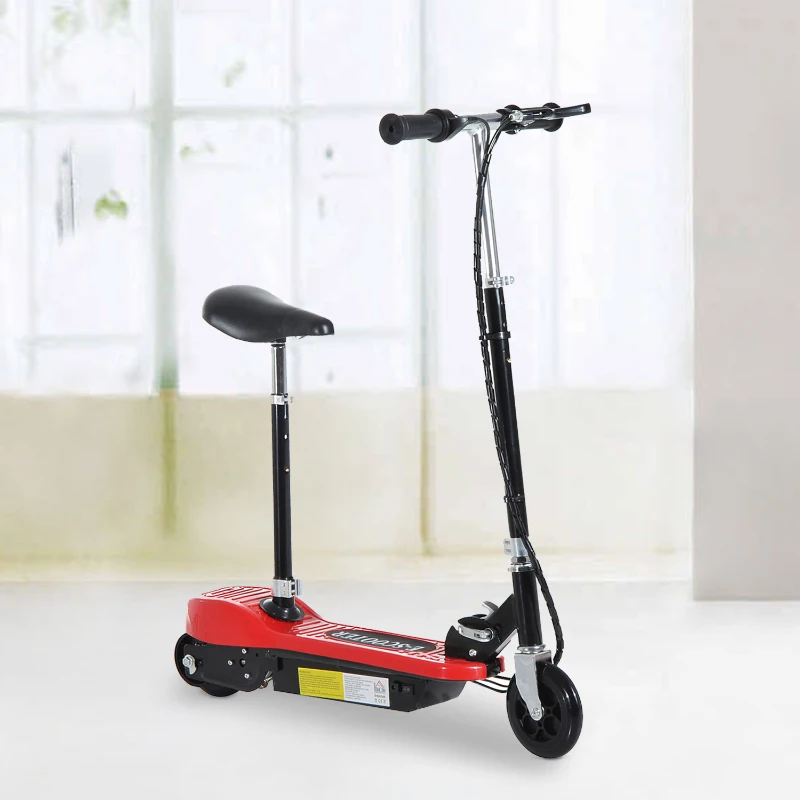 HomCom Trotinete Elétrica Dobrável E-Scooter Bateria 120 W Guiador Assento Ajustável Travão Pé de apoio Vermelho