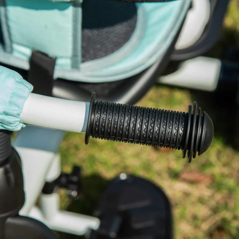 HOMCOM Triciclo para Bebé 2 em 1 Triciclo Evolutivo para Crianças de 1-5 Anos com Capô Dobrável Guiador Telescópico Grade de Proteção Removível e Apoio para os Pés 100x48x106cm Turquesa