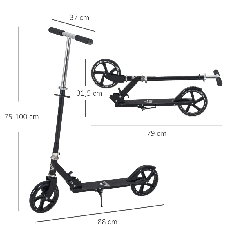 HOMCOM Trotinete Dobrável com Altura Ajustável 88x37x75-100cm Preto