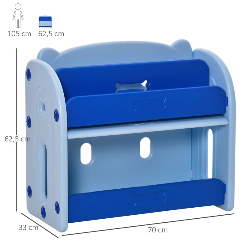 HOMCOM Estante Infantil de Brinquedos e Livros para Crianças com 2 Prateleiras e Caixa de Armazenamento com Tampa Dobrável para Habitação Infantil 70x33x62,5cm Azul