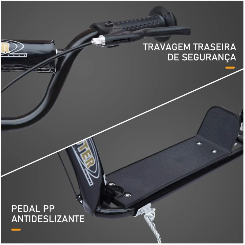 HOMCOM Trotinete para Crianças acima de 5 anos Scooter de 2 Rodas Grandes de 12 Polegadas com Freio e Guidão Ajustável em Altura Carga Máx. 100kg 120x52x80-88cm Preto