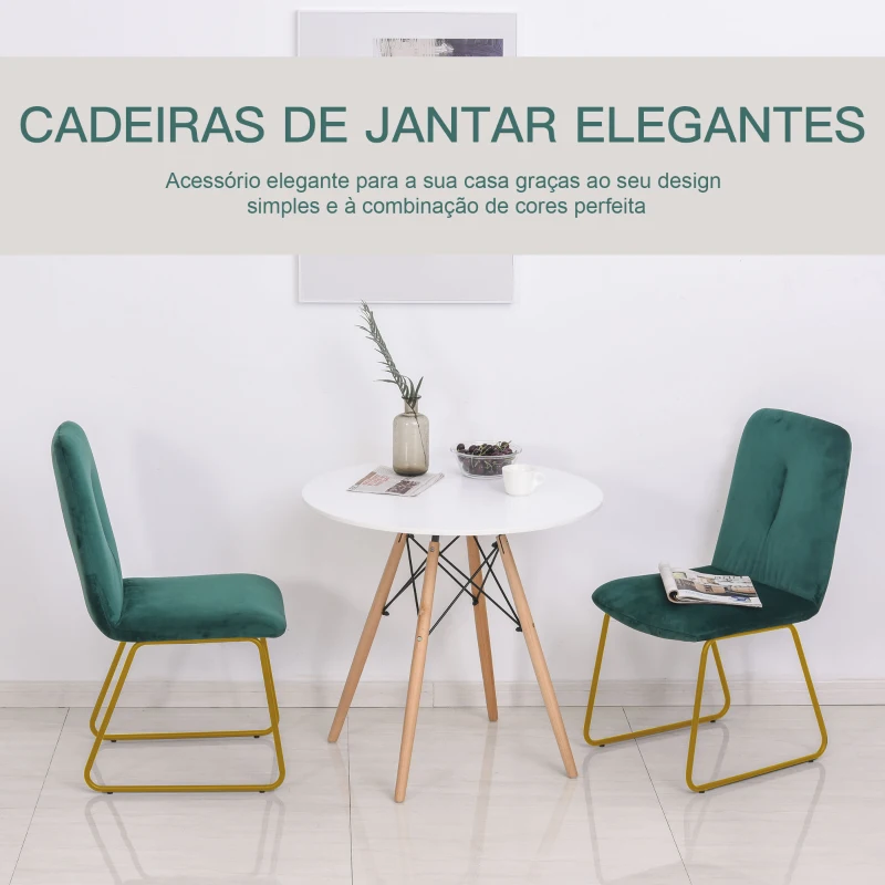 HOMCOM Conjunto de 2 Cadeiras de sala de jantar com pernas de metal em estilo art deco 44,5x59,5x91cm Verde