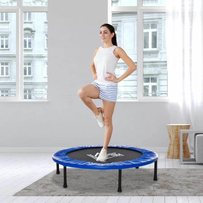 HOMCOM Cama Elástica Fitness Ø100cm Trampolim de Aço com 36 Molas Protetor de Borda Incluido para Treinamento Interior Carga 100kg Preto e Azul