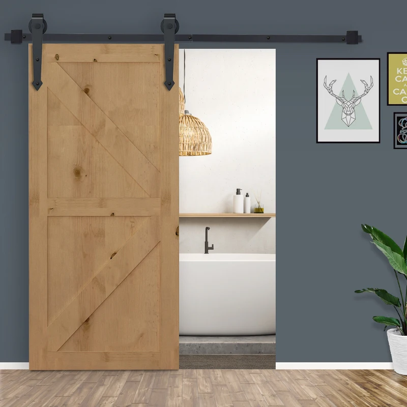 HOMCOM 200cm/6.6T Ferragens para Porta Corredeira Tipo Flecha Kit de Acessórios para Porta Corredeira de Madeira com Guia de Chão Trilho Aço de Carbono Preto