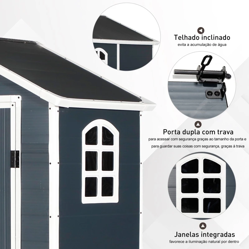 Outsunny Abrigo de jardim Porta dupla grelha de Ventilação Janela 190x104x226cm