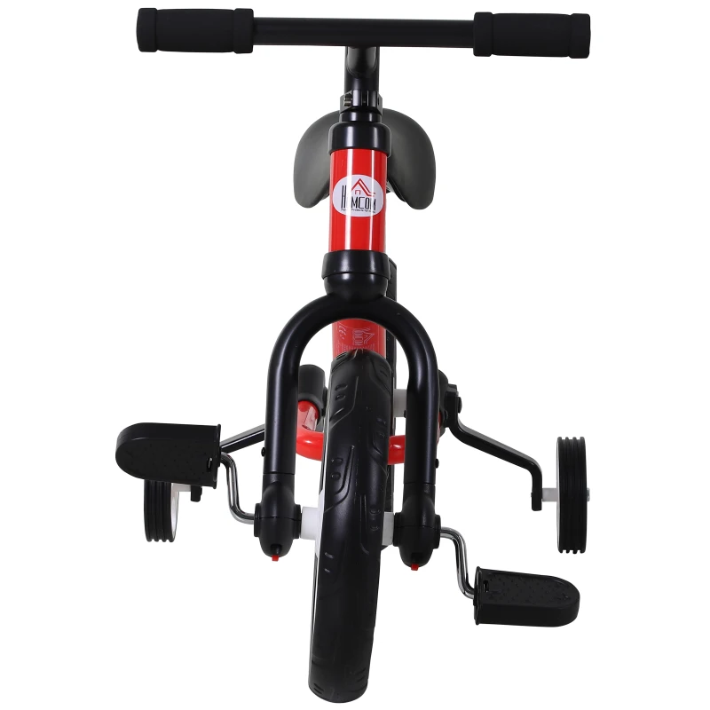 HOMCOM Bicicleta Balance com pedais e rodas removíveis Assento ajustável 33-38cm Crianças +2 Anos Carga 25kg Cor vermelha