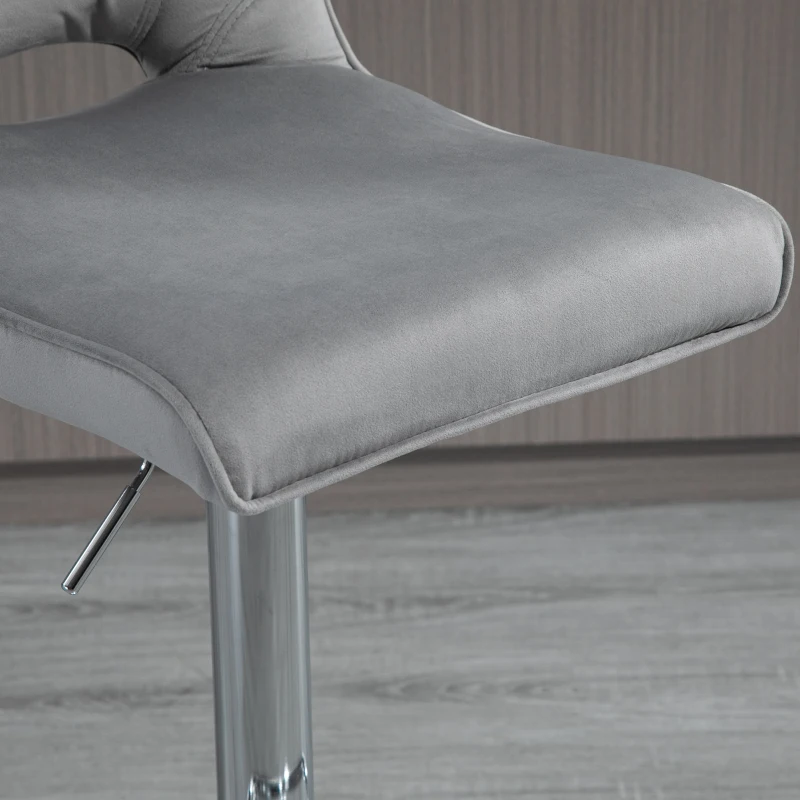 HOMCOM Conjunto de 2 Bancos de Bar Cadeiras Altas com Altura Ajustável e Giratórios com Estrutura de Metal e Apoio para os Pés 41x51x97-117cm Cinza