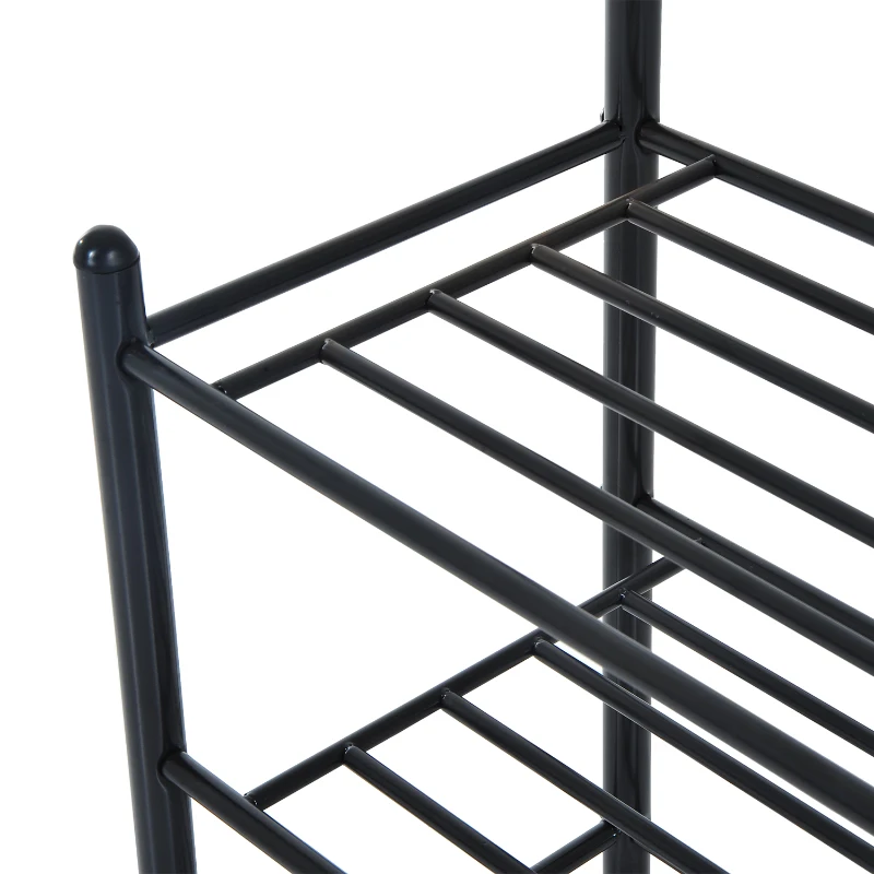 HOMCOM Móvel Cabide de Entrada com 18 Ganchos e Sapateira Armário de Entrada com Cabide com 3 Prateleiras 67x30x185 cm Preto