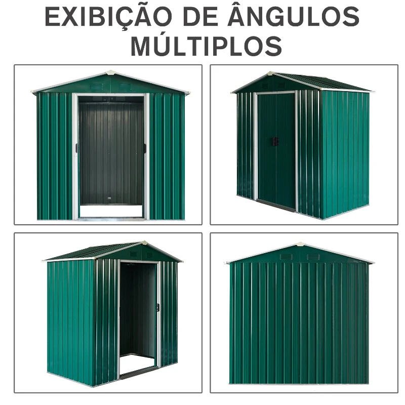 Outsunny Galpão de jardim 2,2 m² Galpão de armazenamento de ferramentas de aço galvanizado com porta deslizante 194x110x184 cm Verde