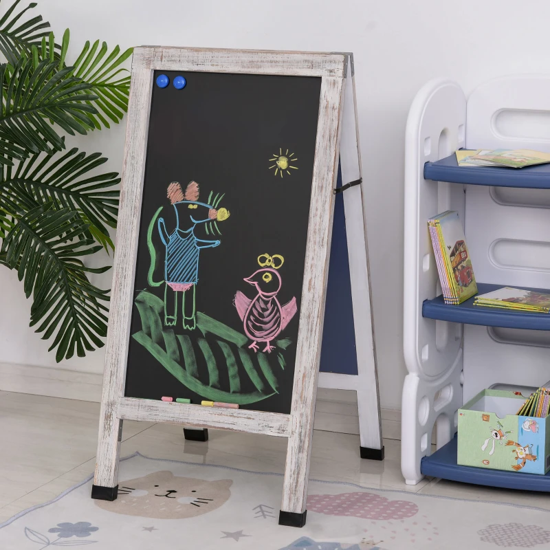 Vinsetto Painel publicitario Magnético Dobrável com Dupla Face cavalete de Madeira com Apagador 2 Imás e 5 Gizes 51x58x98,5cm Preto e Madeira