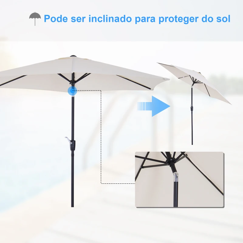 Outsunny Chapéu de Sol de Jardim Ø270x235cm Chapéu de Sol de Alumínio Reclinável com Manivela e 6 Hastes para Terraço Exterior Balcão Creme