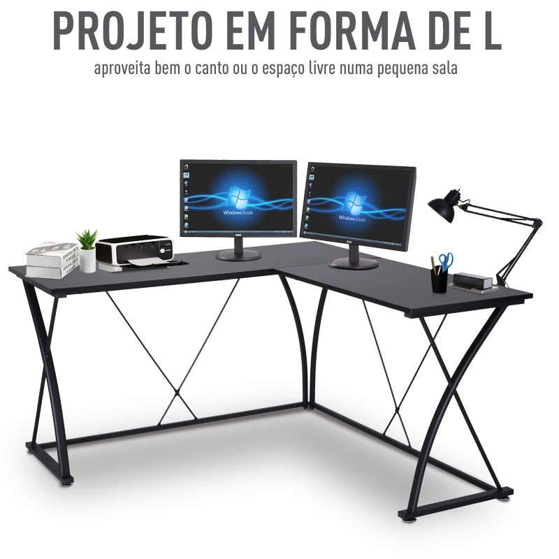 Vinsetto Secretaria Mesa de computador Mesa de canto em casa L Mesa 142x142x76cm Estrutura de aço