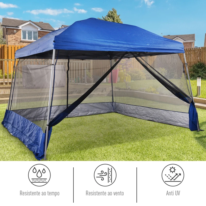 Outsunny Tenda Dobrável para Jardim ou Campismo 360x360x260cm Tenda para Exterior com Tela Mosquiteira Azul