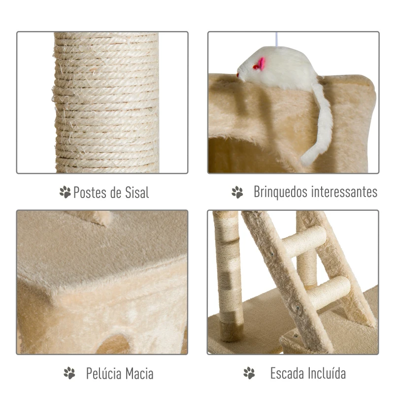 PawHut Arranhador para Gatos Centro de Atividade com Poste Cor: Bege - 60 x 50 x 180 cm