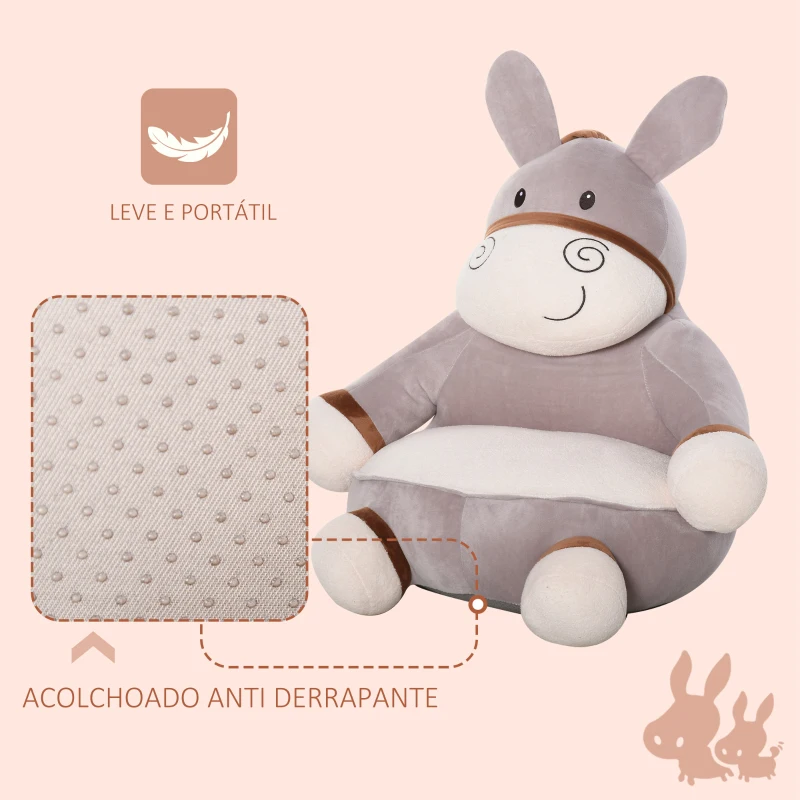 HOMCOM Mini sofá infantil para crianças acima de 18 meses em forma de burro com assento acolchoado 60x55x60cm cinza