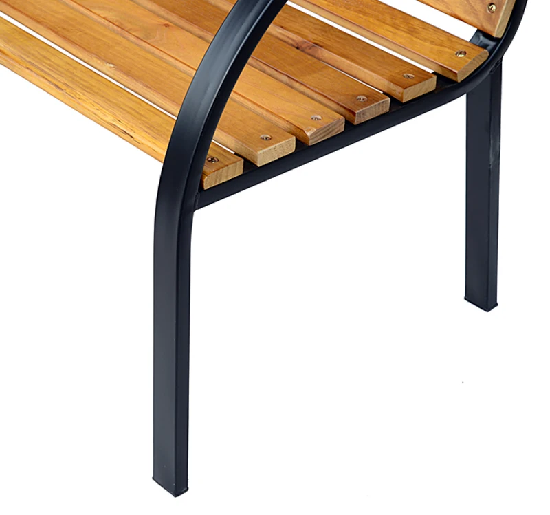 Outsunny Banco de jardim 2 lugares com encosto e apoios de braços Ripas de madeira e estrutura de aço Carga 230 kg 122x60x80 cm Cor natural e preto