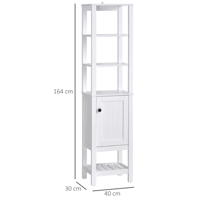 HOMCOM Armário alto para banheiro moderna com 3 prateleiras abertas 1 porta e prateleira inferior 40x30x164 cm Branco