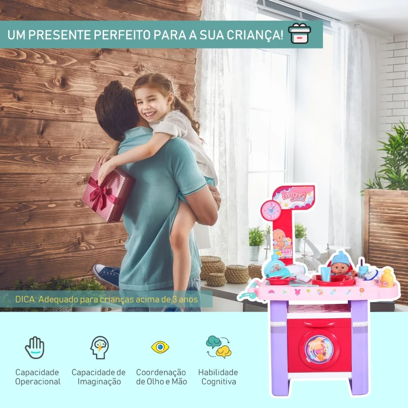 HOMCOM Conjunto médico infantil, conjunto médico de brinquedo, conjunto de simulação de enfermagem para crianças acima de 3 anos, 28 peças, brinquedo educacional 52 x 30,5 x 72cm rosa